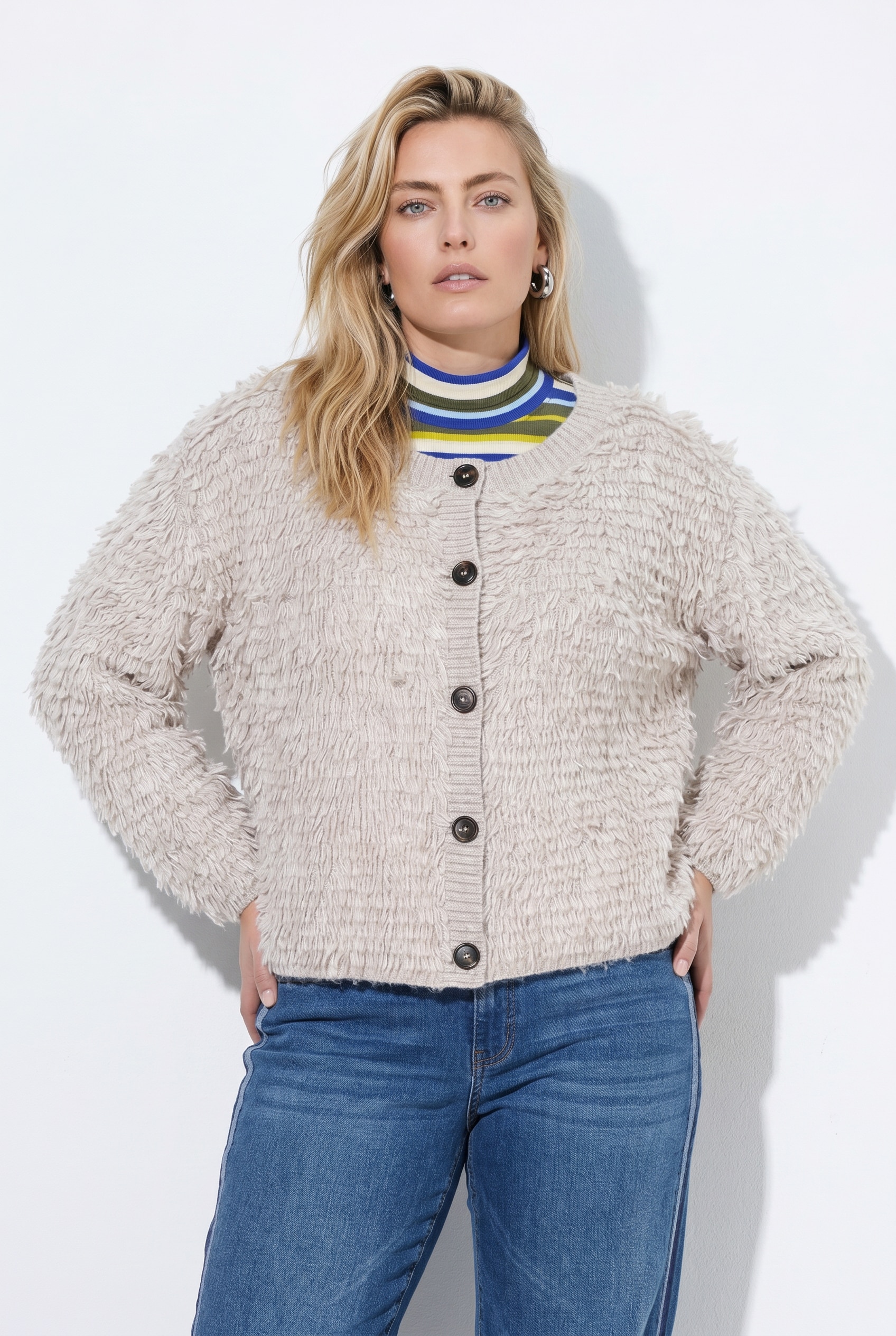 Cardigan en fil fantaisie, coupe Boxy Fit, ULLA POPKEN