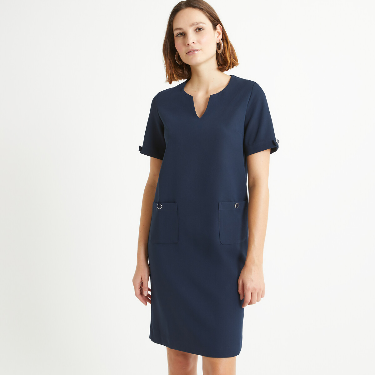 Mid-Length Shift Dress with Short Sleeves
