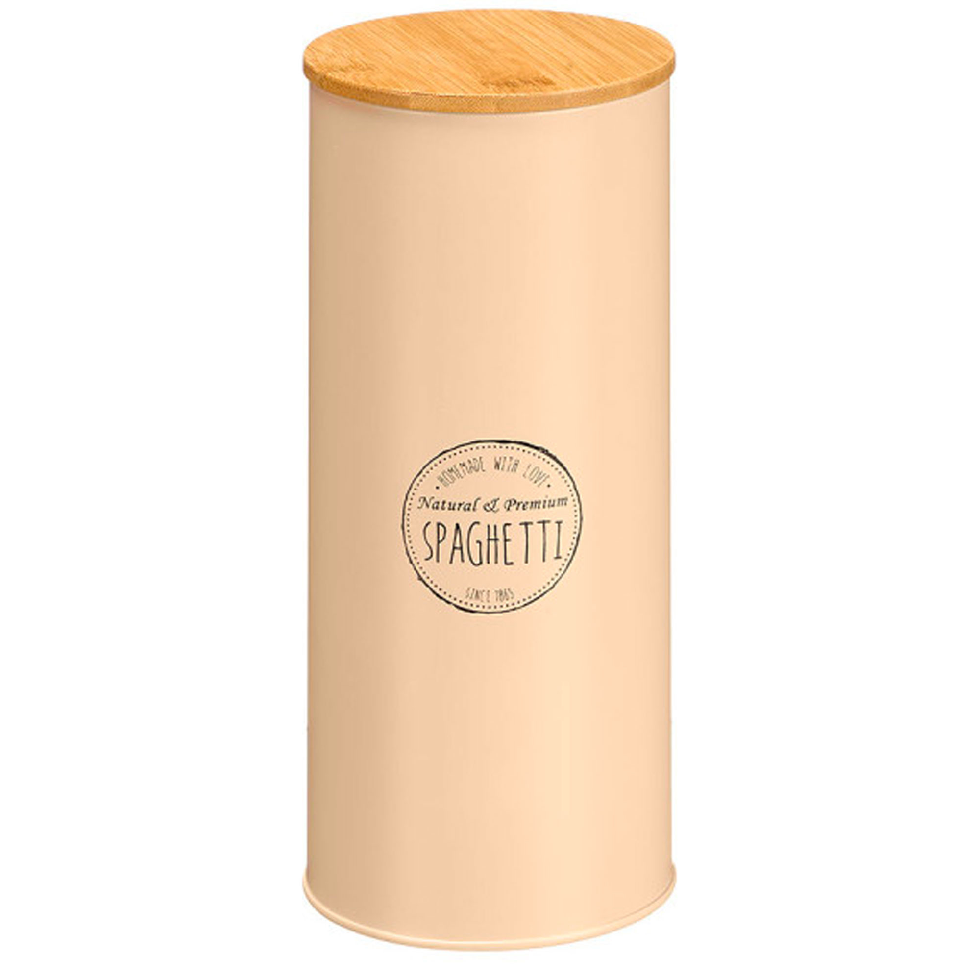 Bocal rond en métal beige avec bouchon bambou spaghetti 12x12x30cm, WADIGA
