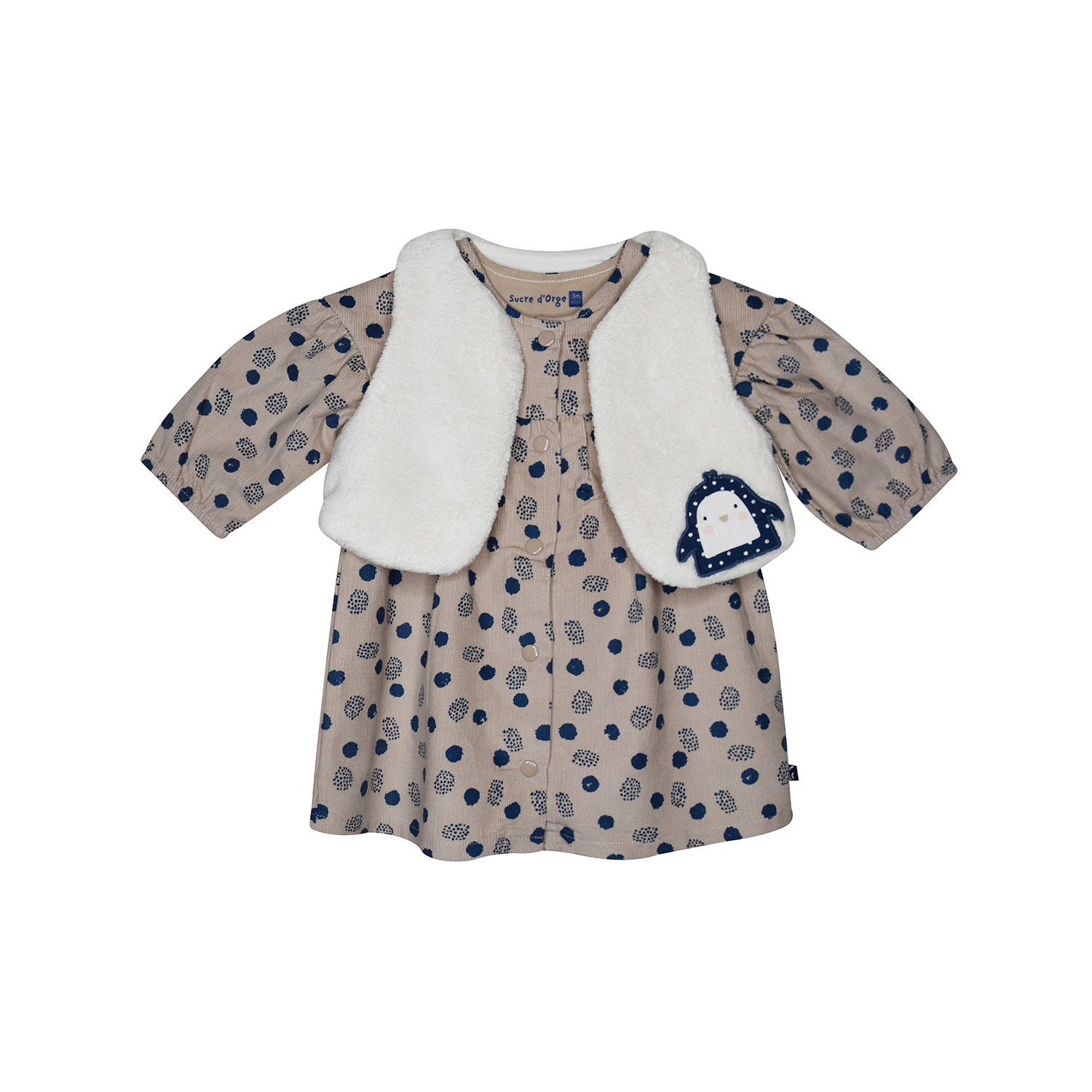 Robe gilet ss mches pepita velours cotele manches longues, SUCRE D'ORGE
