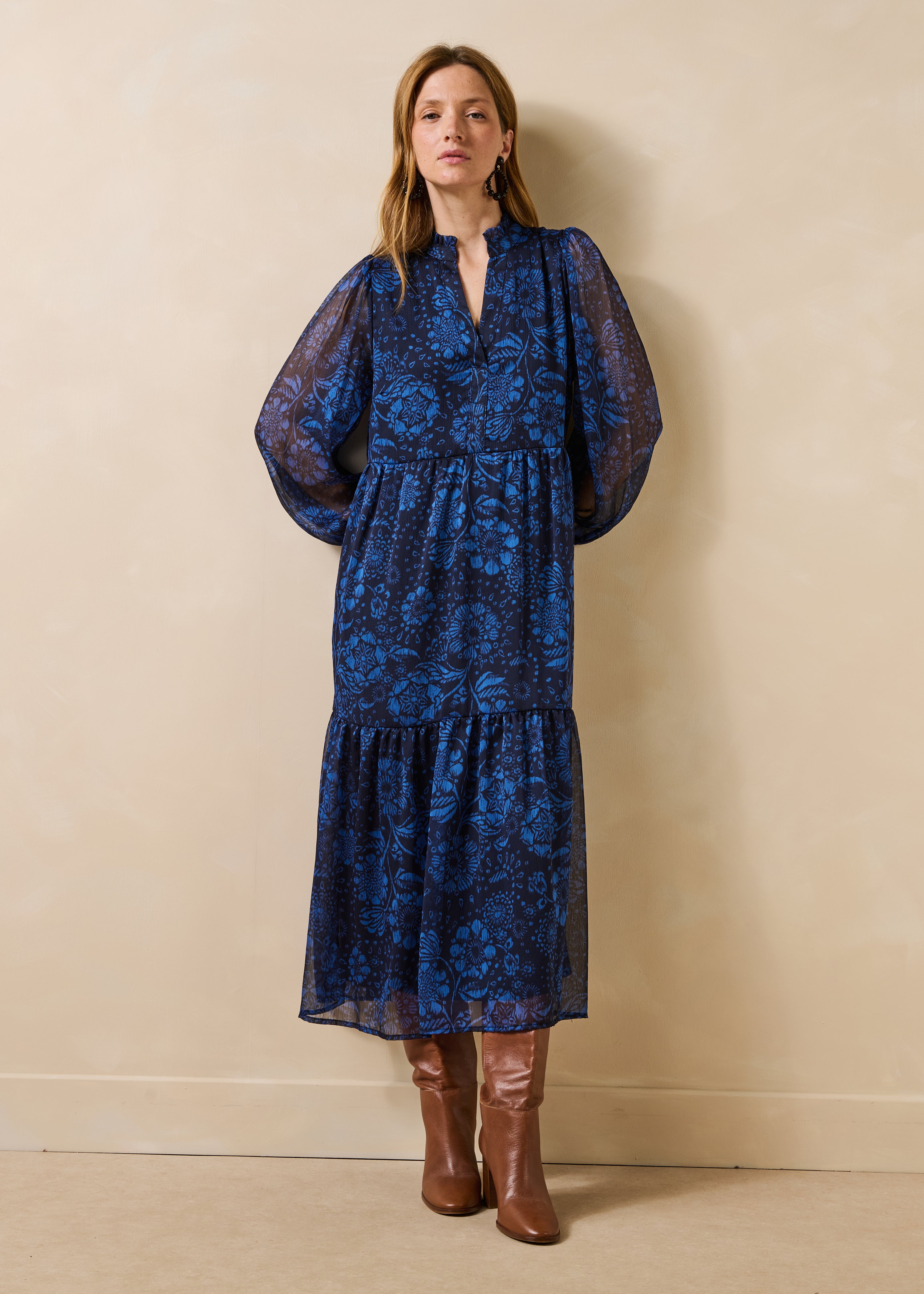Robe longue à imprimé fleuri manches longues, LA FEE MARABOUTEE
