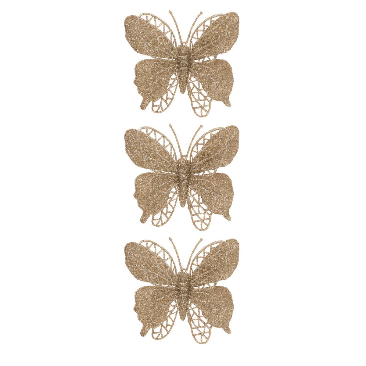 Lot de 3 sujets papillon H10 cm doré, FEERIC LIGHTS & CHRISTMAS