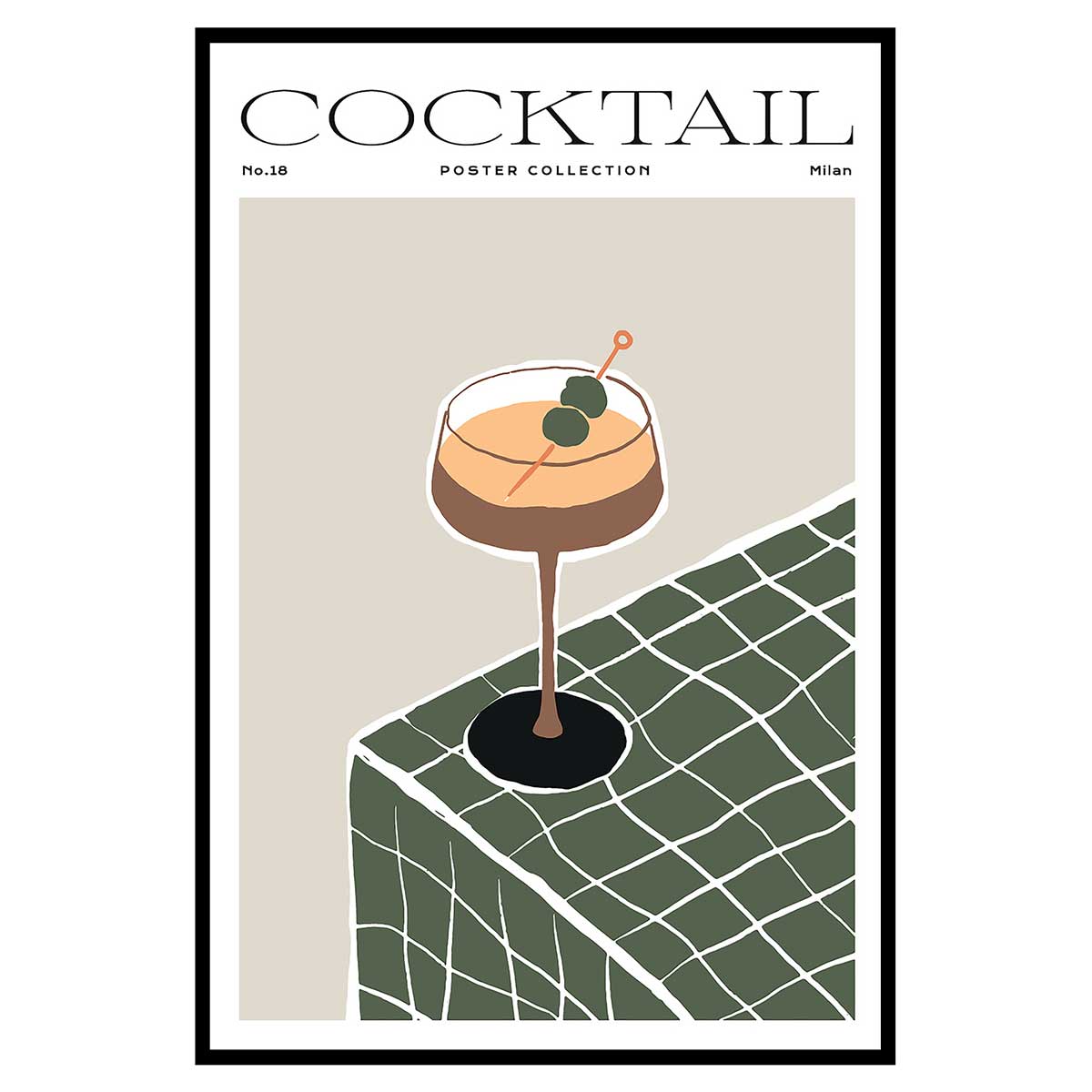 Affiche encadrée cocktail vintage Milan, HEXOA