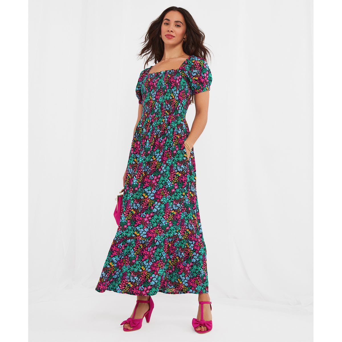 Robe longue encolure carr e imprim e multicolore Joe Browns La