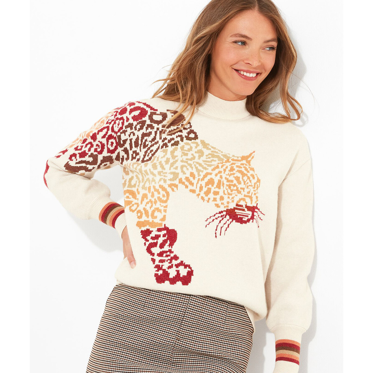 Leopard print high neck cheap jumper