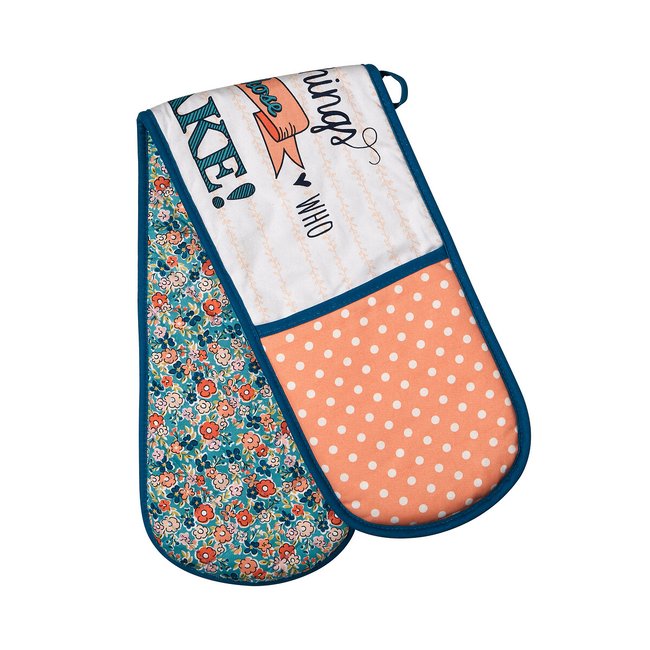 Double Oven Glove in Floral/Polka Dot Print, silver-coloured, SO'HOME