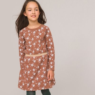 Floral Cotton Mix Dress with Long Sleeves LA REDOUTE COLLECTIONS