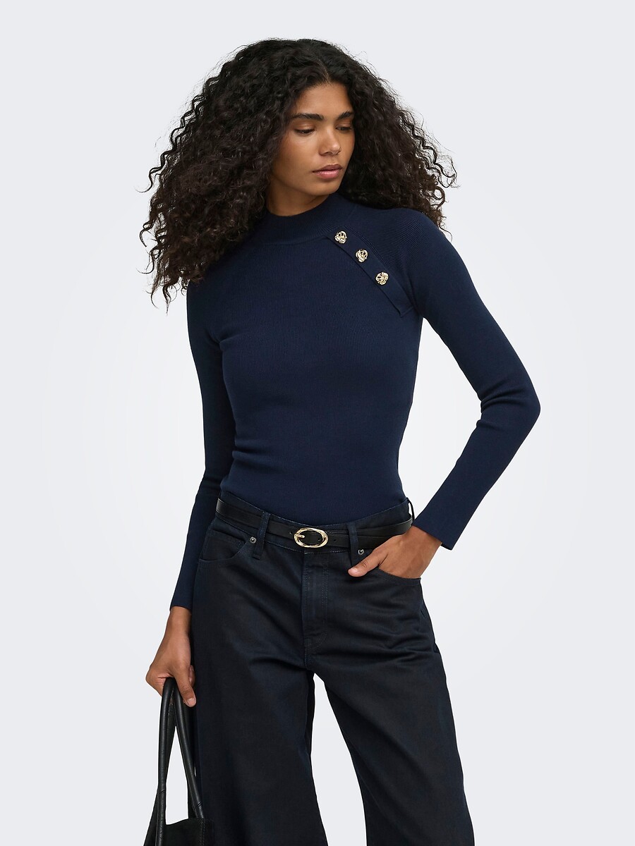 Tight High Neck Button Detail Jumper, ONLY