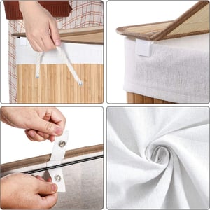 Panier à Linge D'angle En Bambou 58L Avec Couvercle Et Sac Amovible - 38x38x60 Cm, Pliable, Pour Salle De Bain, Buanderie