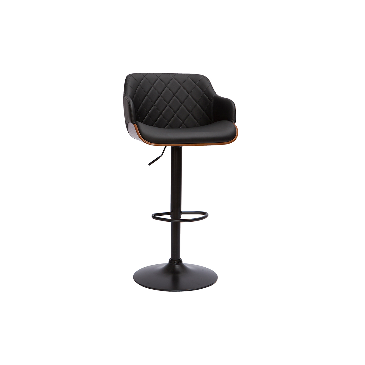 Tabouret de bar design réglable pivotant 360° noir et bois foncé LUCIEN, MILIBOO