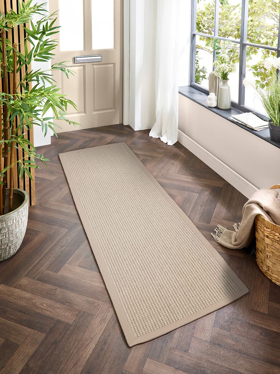 Herringbone Border Boucle Runner Rug, SO'HOME
