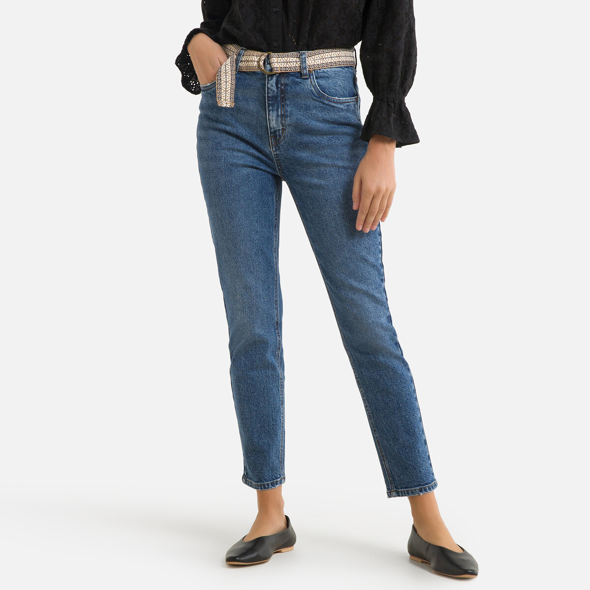 Bedstefar blæk samtale Straight high waist jeans in organic cotton with belt blue Vero Moda | La  Redoute