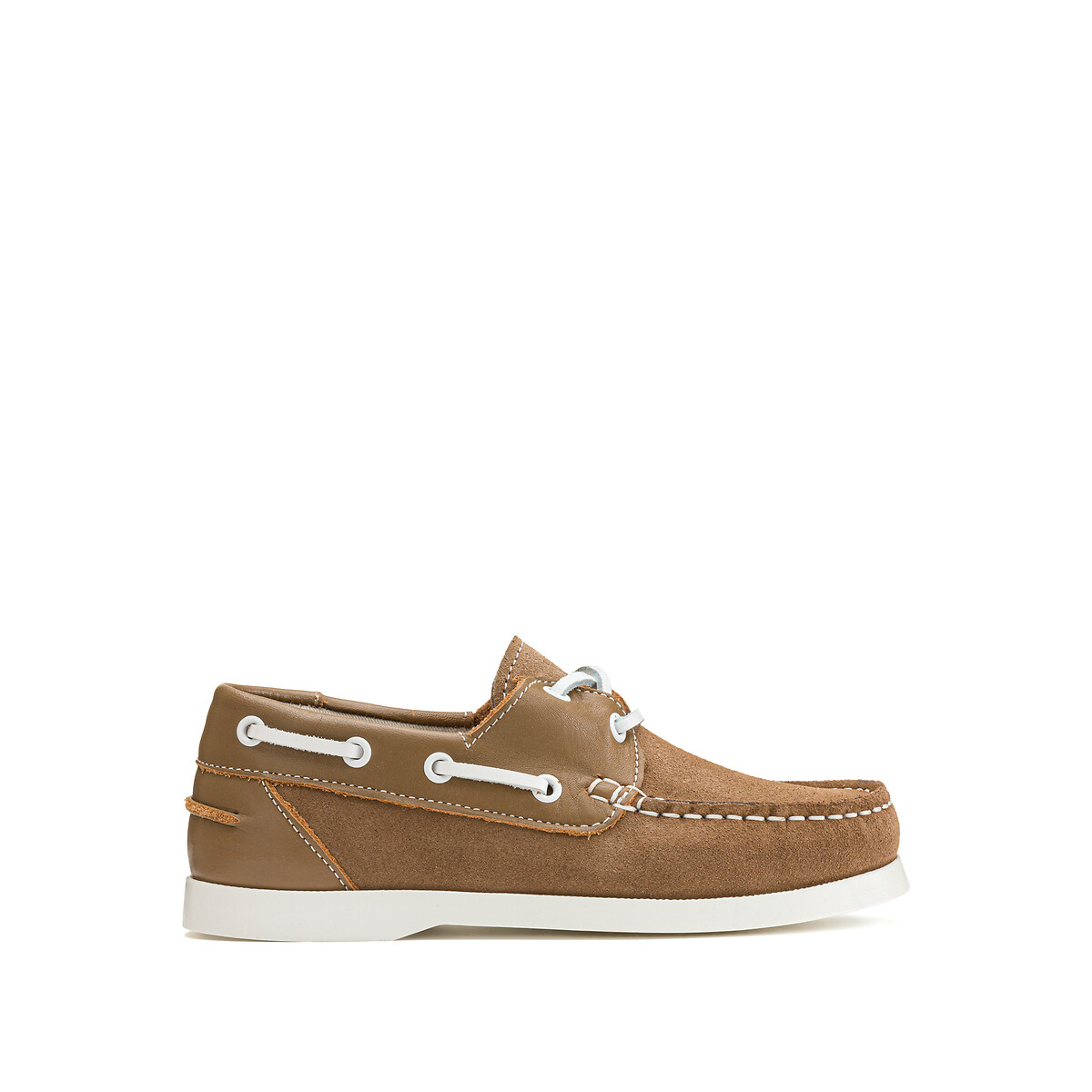 Suede/Leather Boat Shoes with Lace-Up Fastening