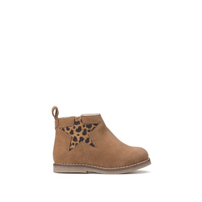 Kids Suede Ankle Boots with Leopard Print Star LA REDOUTE COLLECTIONS