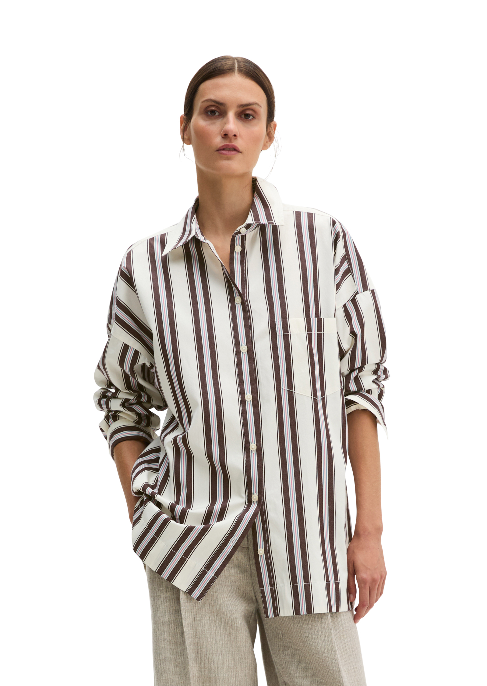 Blouse en popeline rayée oversized en pur coton organique, MARC O'POLO