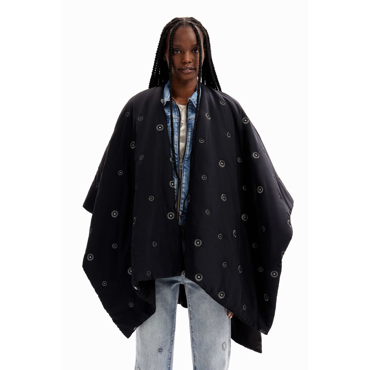 Manteau cape noir on sale femme