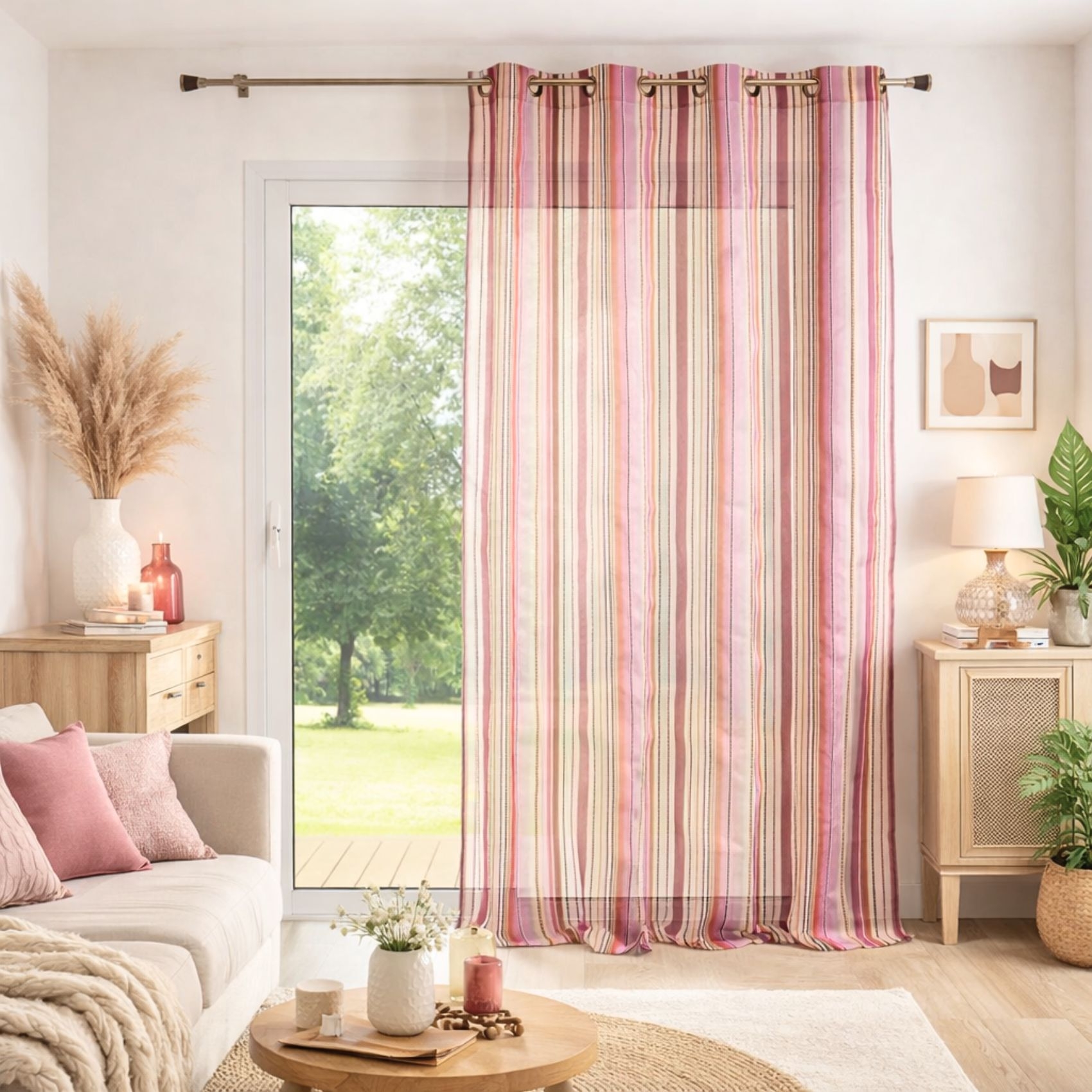 Voilage organza à rayures et œillets, HOME MAISON