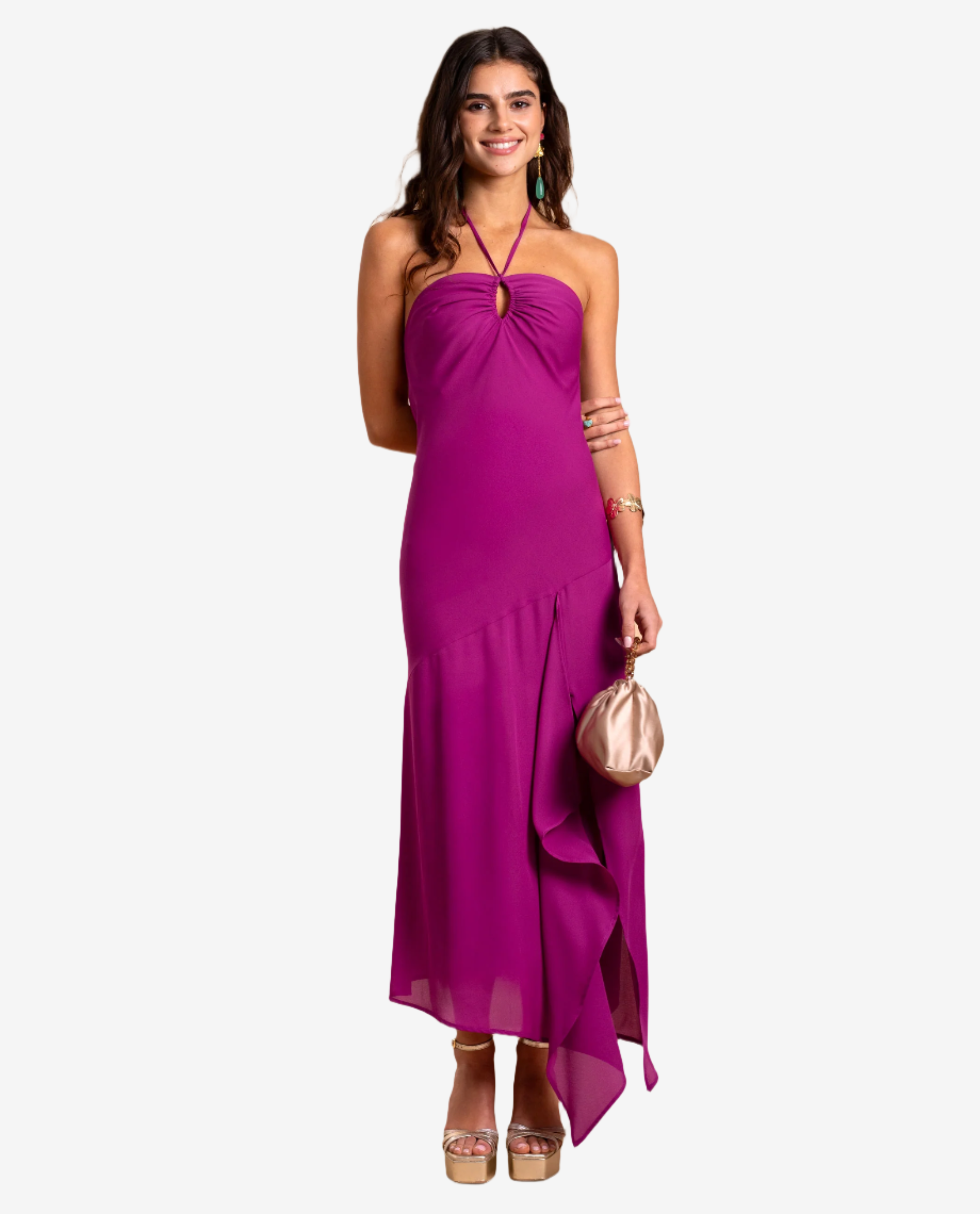 Robe midi avec décolleté halter et jupe asymétrique VICTORIA