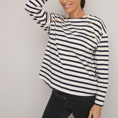 Breton Striped Maternity T-Shirt in Cotton with Long Sleeves LA REDOUTE COLLECTIONS