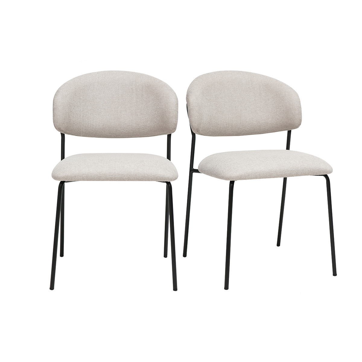 Chaises en tissu effet velours texturé beige et métal noir (lot de 2) BENTA, MILIBOO