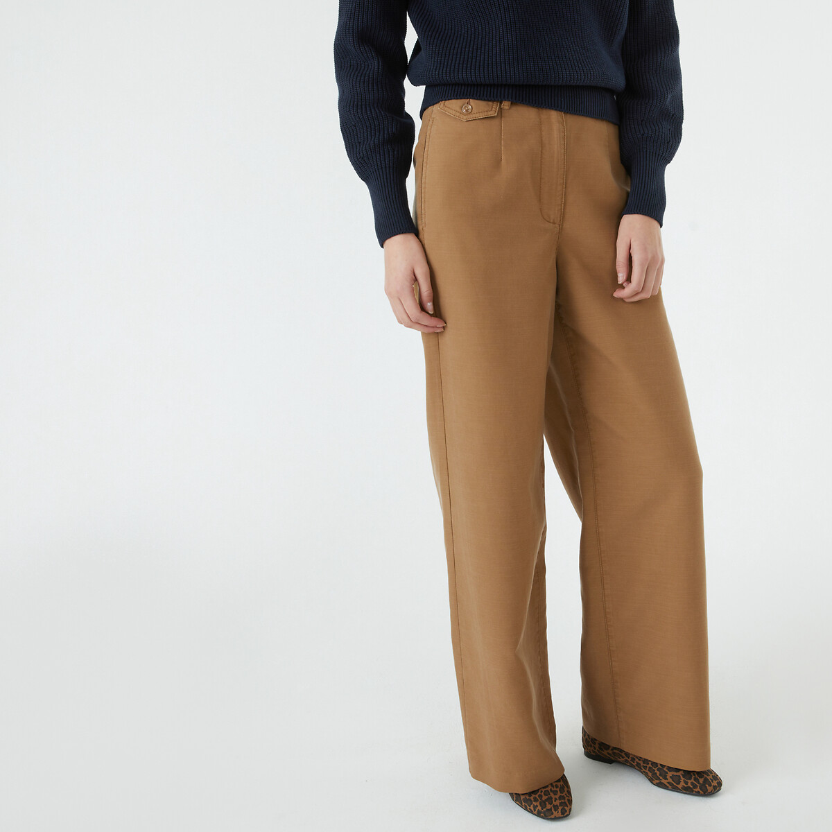 Wide Leg Trousers in Cotton Mix, Length 30.5"