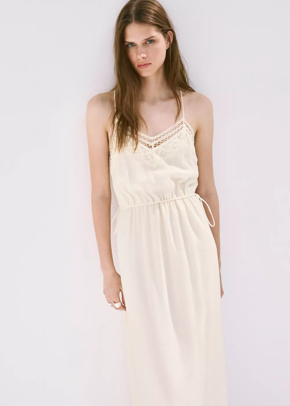 Robe lissée avec broderies ajourées, MANGO
