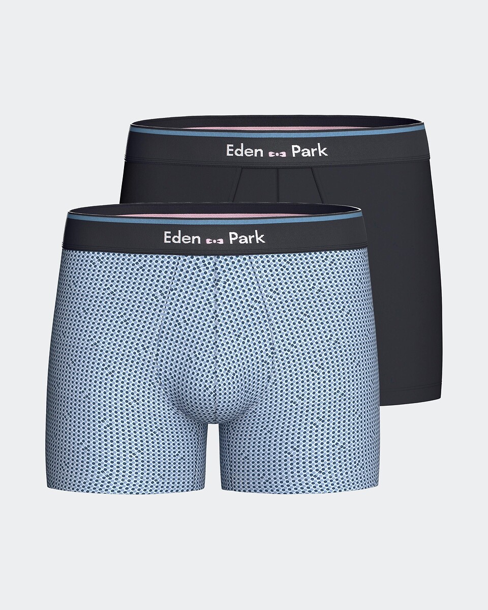 Lot de 2 boxers, 1 uni et 1 imprimé, EDEN PARK