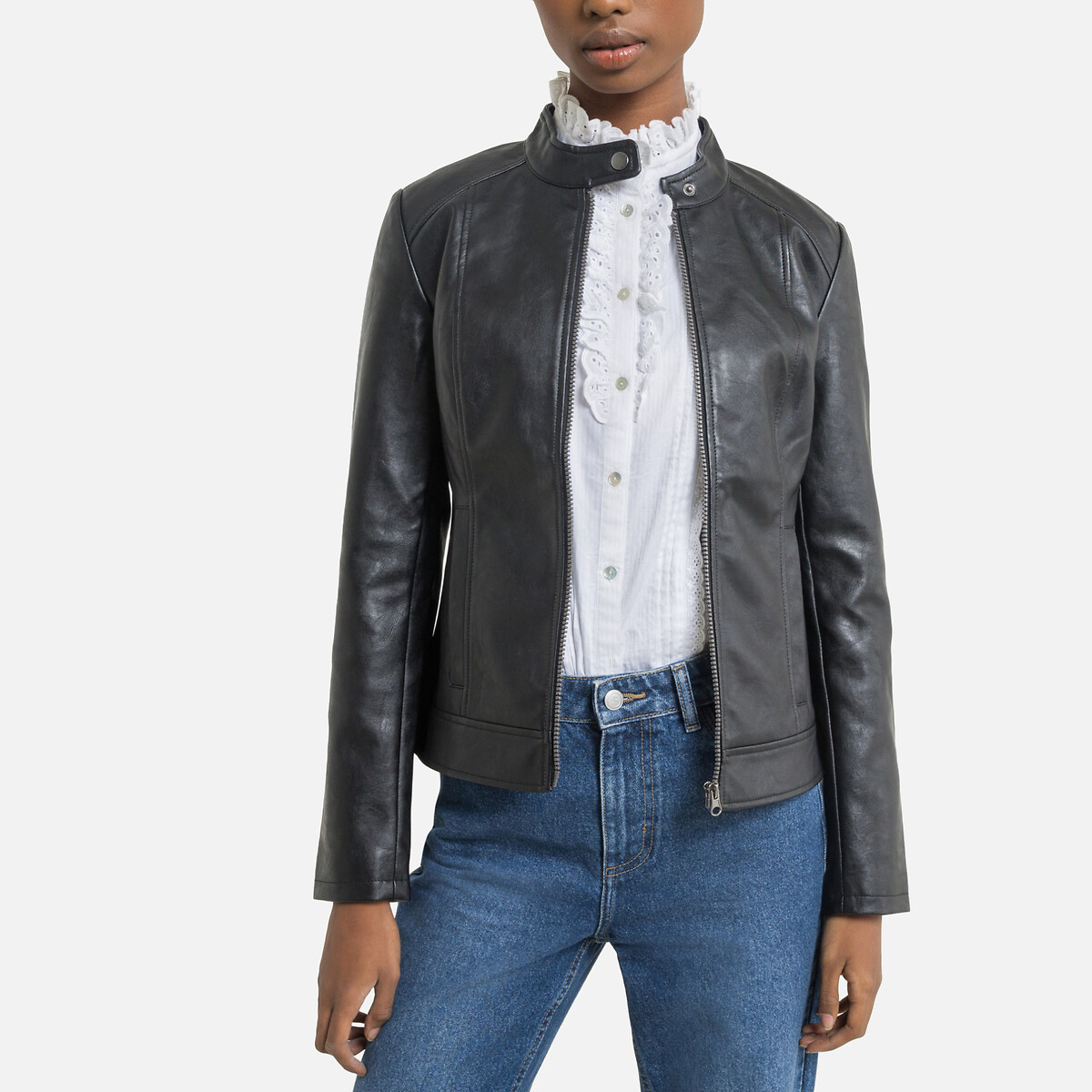 Faux leather jacket with high neck black Jdy | La Redoute