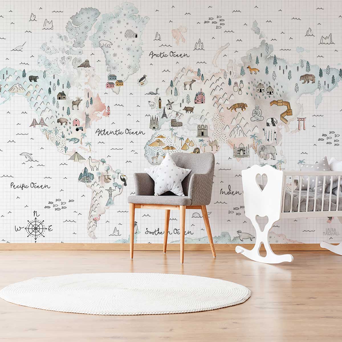 Papier peint le monde en dessin, HEXOA