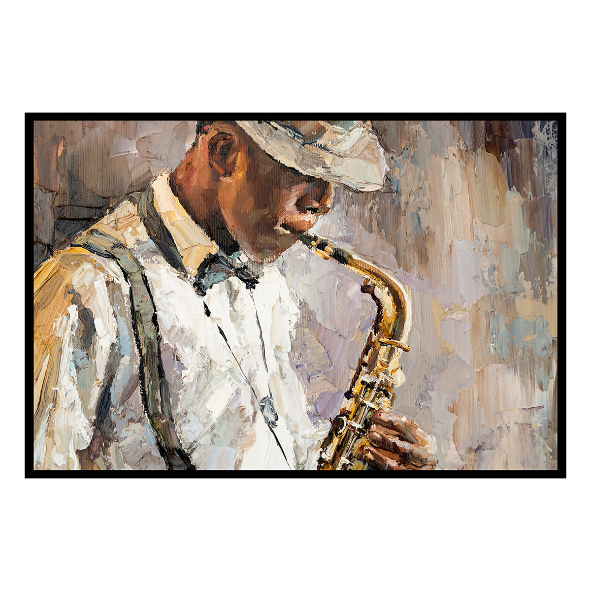 Affiche encadrée musicien jazz au saxophone, HEXOA
