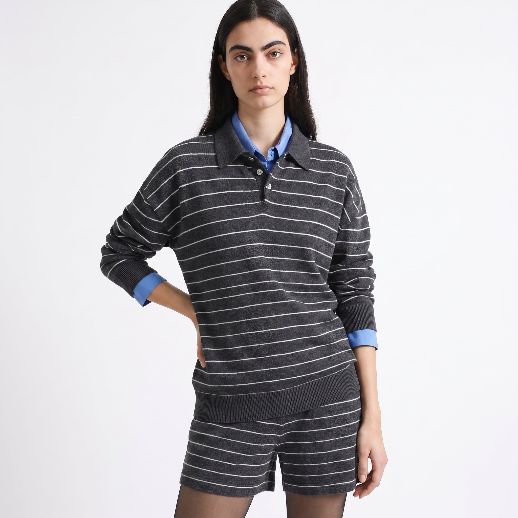 Short femme maille rayé taille élastiquée coupe ample AMENA, ARTLOVE