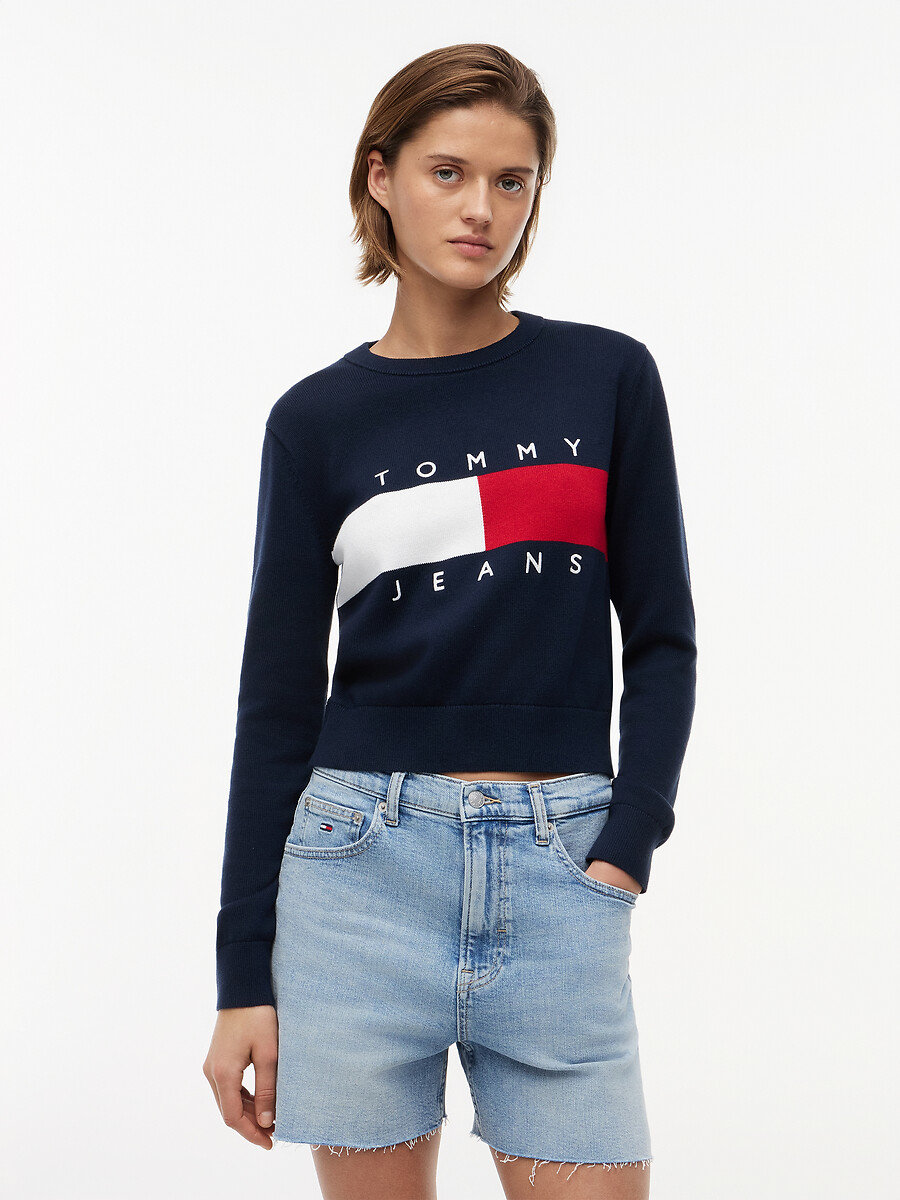 Pull col rond logo, TOMMY JEANS