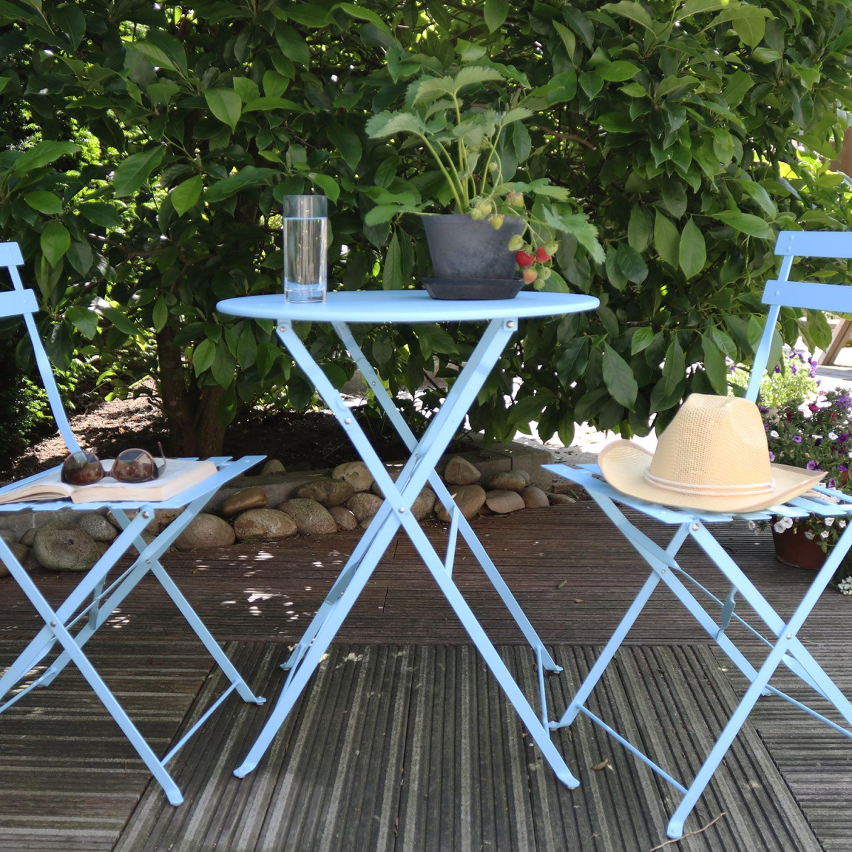Salon de jardin bistrot nuances de bleu, JARDINDECO