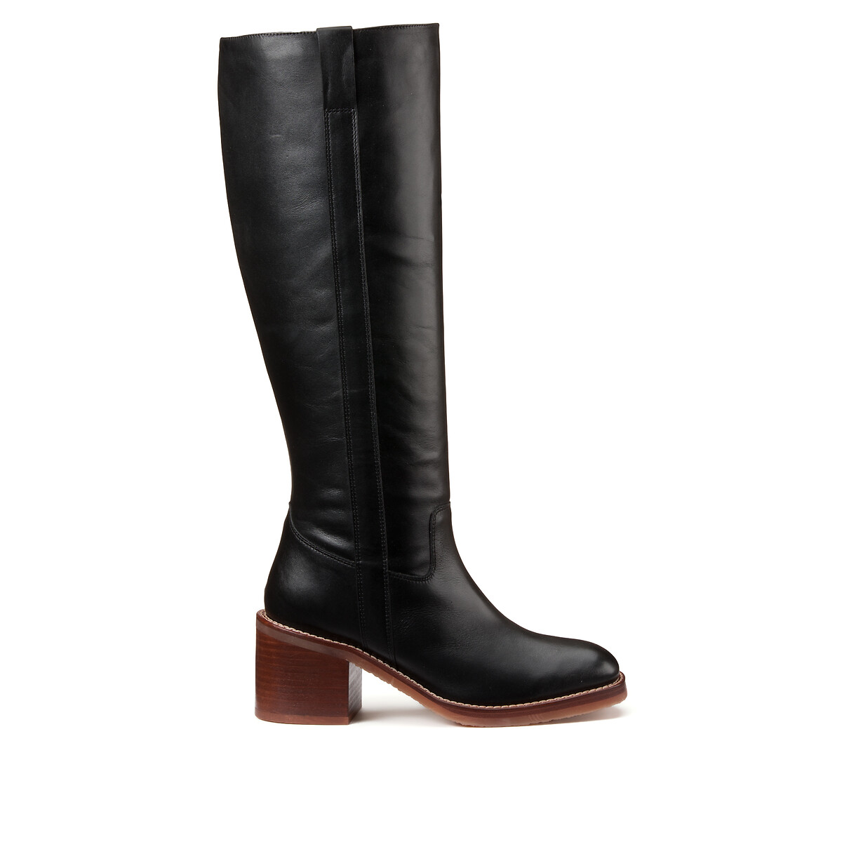 Leather Calf Boots with Block Heel