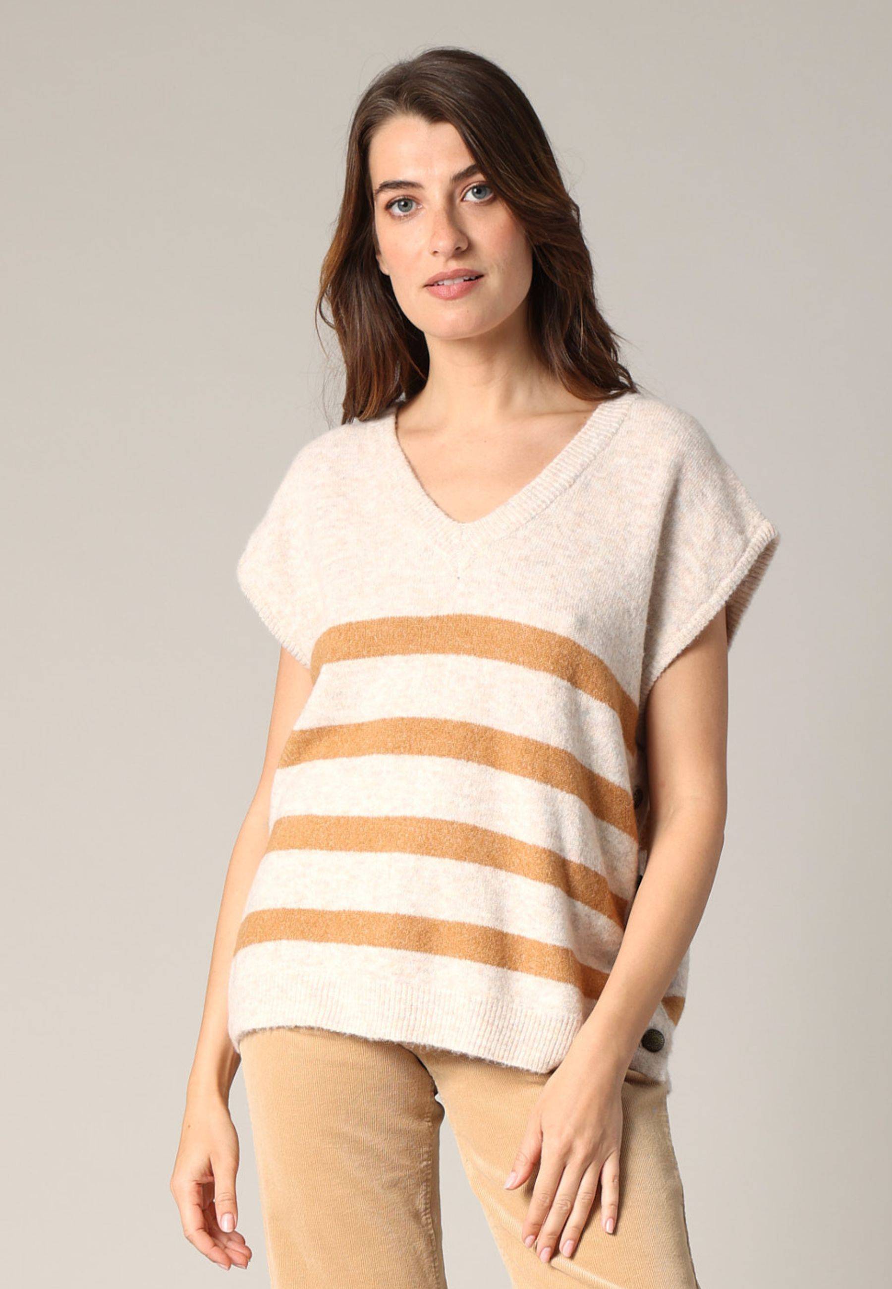 Pull en maille style marin sans manches avec boutons fantaisie BIRDY, DEELUXE