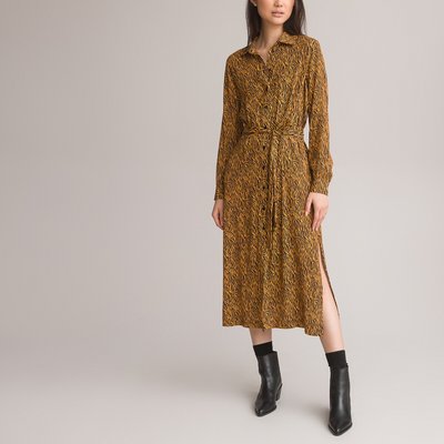 Animal Print Shirt Dress with Long Sleeves LA REDOUTE COLLECTIONS