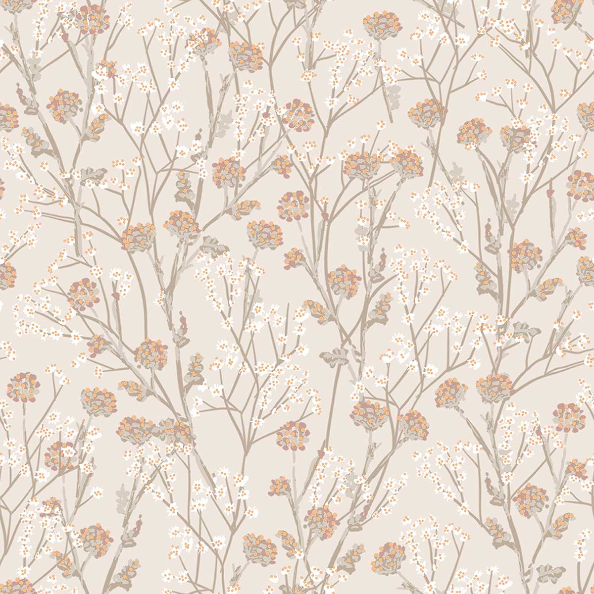 Papier peint fleurs sauvages beige lin délicat, HEXOA