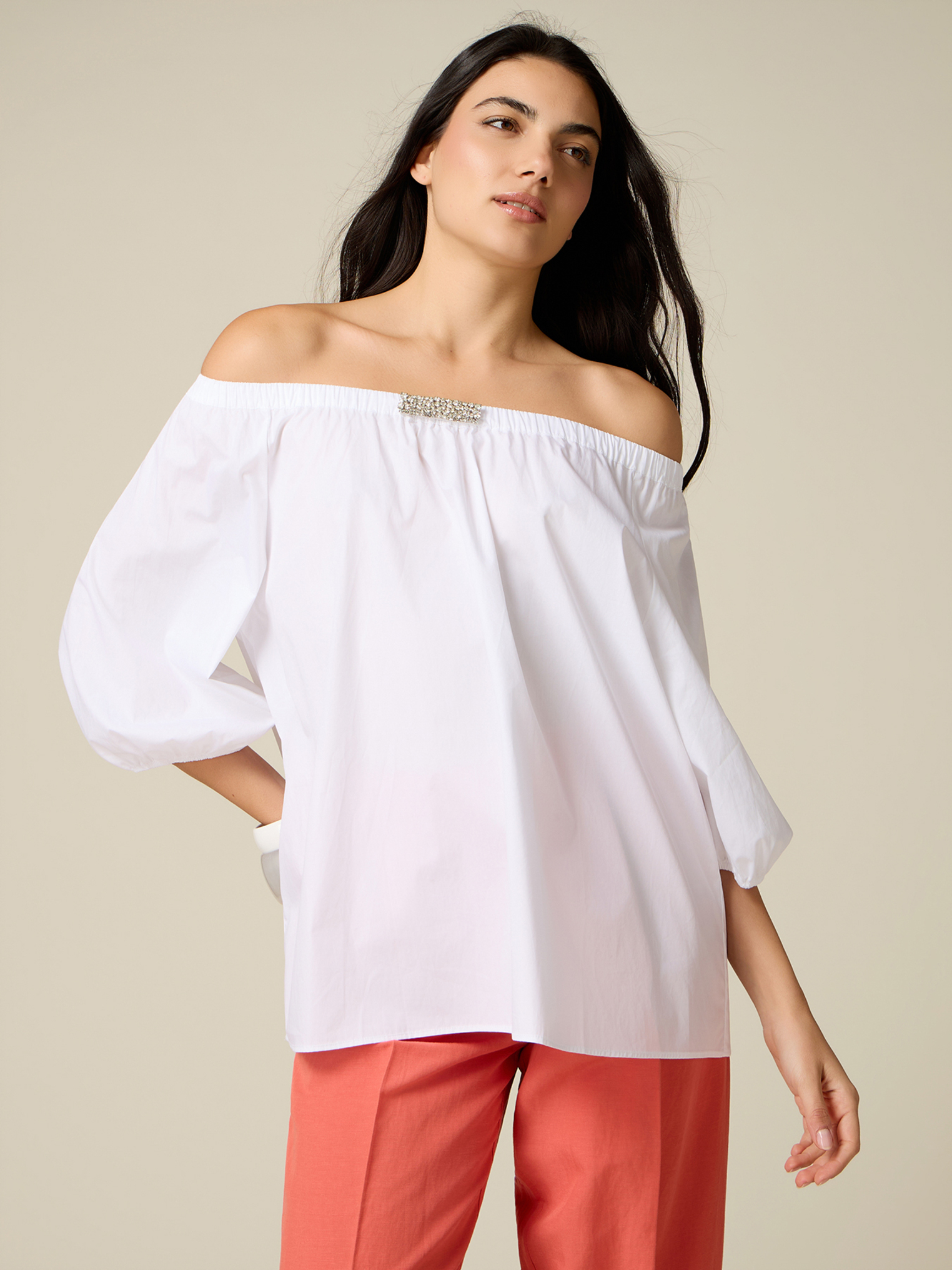 Blouse épaules dénudées avec détail bijou, OLTRE