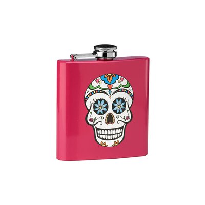 Skull Hip Flask in Pink Finish, 6oz SO'HOME