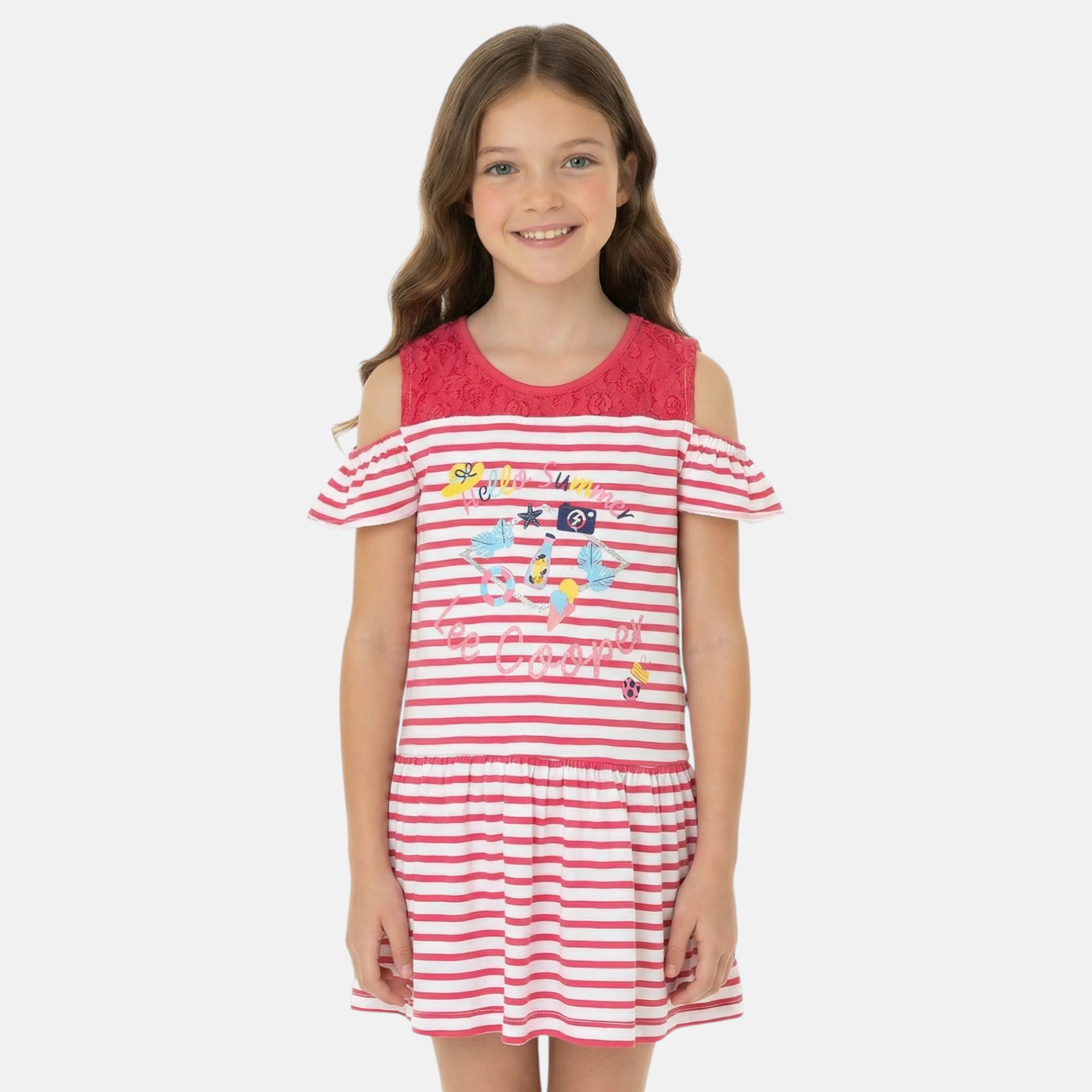 Robe rayée à épaules dénudées imprimée, coupe décontractée, col rond et sans manches ST MALO, LEE COOPER