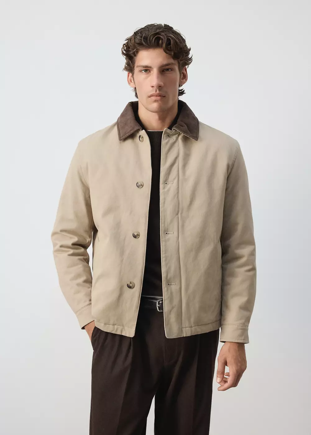 Quilted jacket with corduroy collar, MANGO MAN