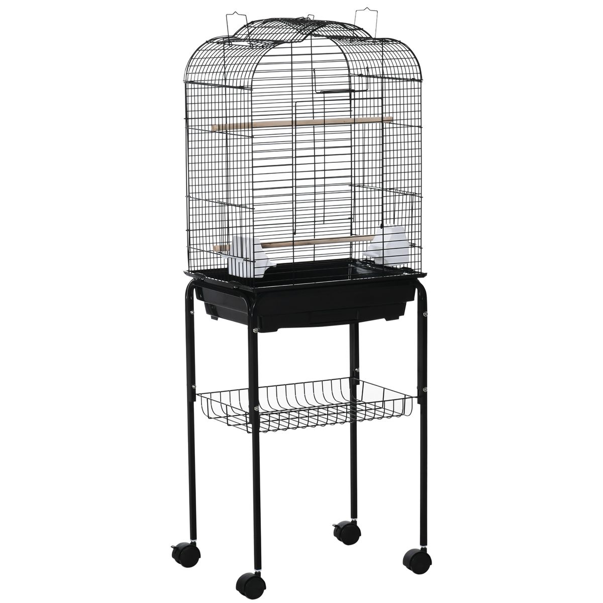 Cage A Oiseaux Voliere Amovible Sur Roulettes Avec Accessoires Noir Pawhut La Redoute