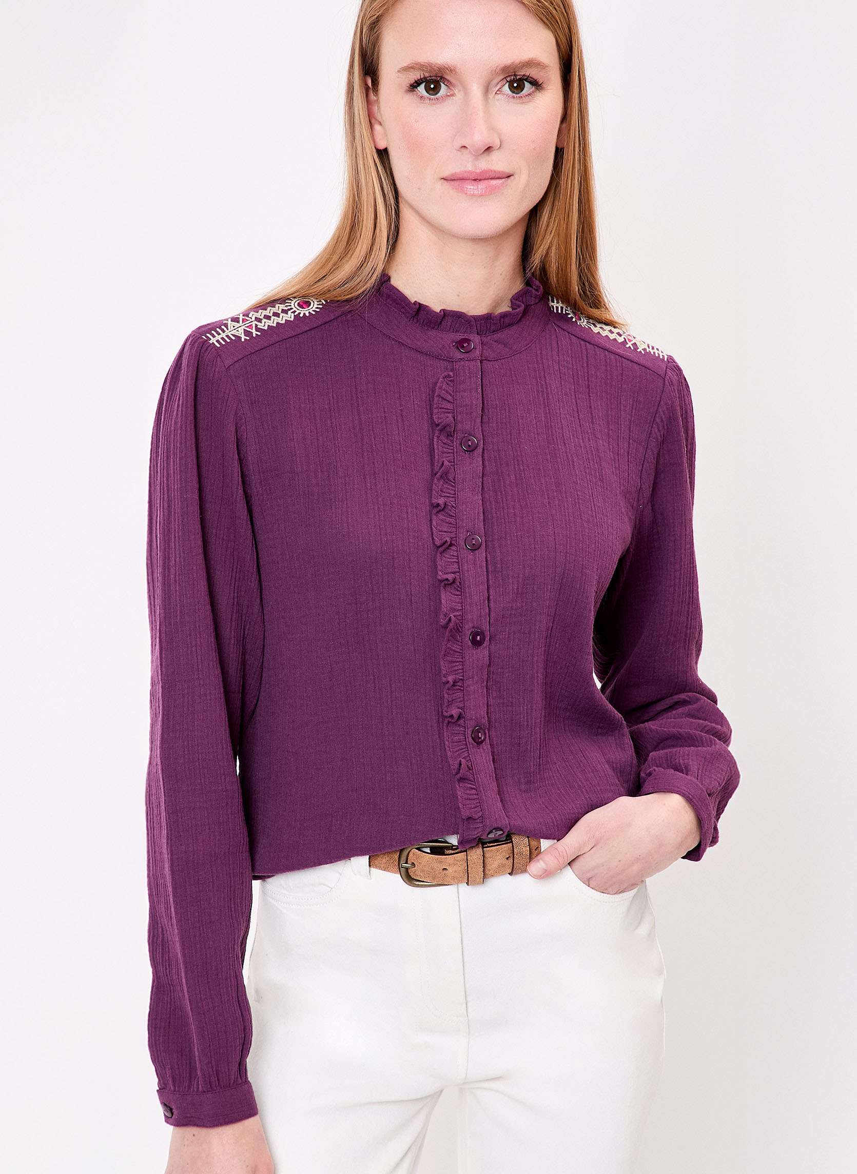 Chemise volantée brodée gaze de coton bio ENOLA, LA FIANCÉE