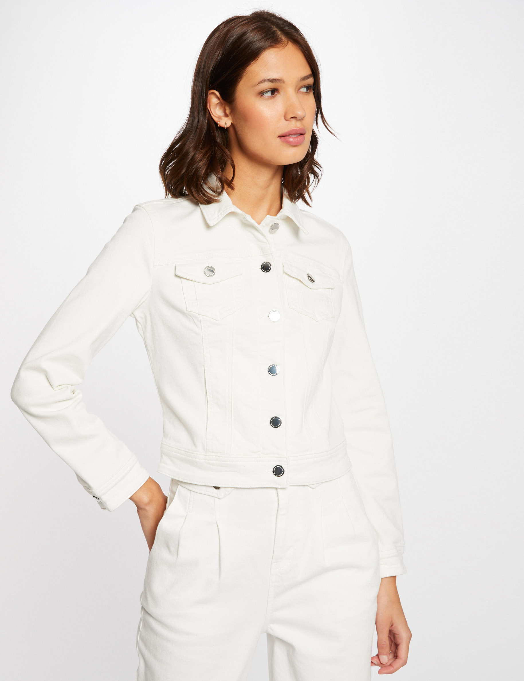 Veste droite boutonnée en jean, MORGAN