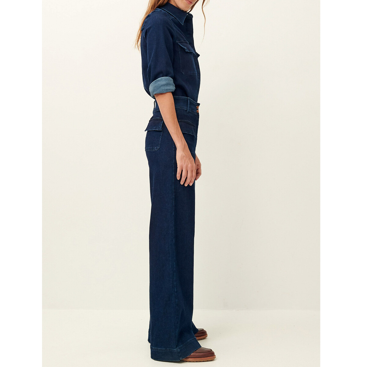 Manhattan wide leg trousers in cotton mix with patch pockets