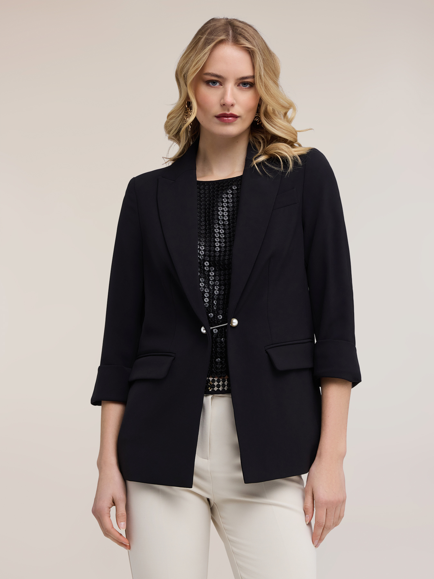 Veste blazer avec boutons de manchette bijou, MOTIVI