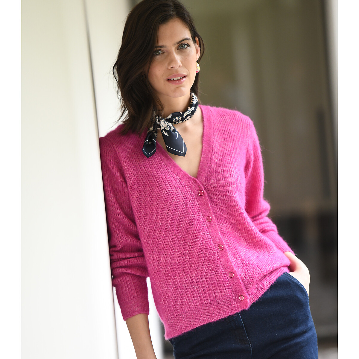 Alpaca Recycled Buttoned Cardigan with V Neck
