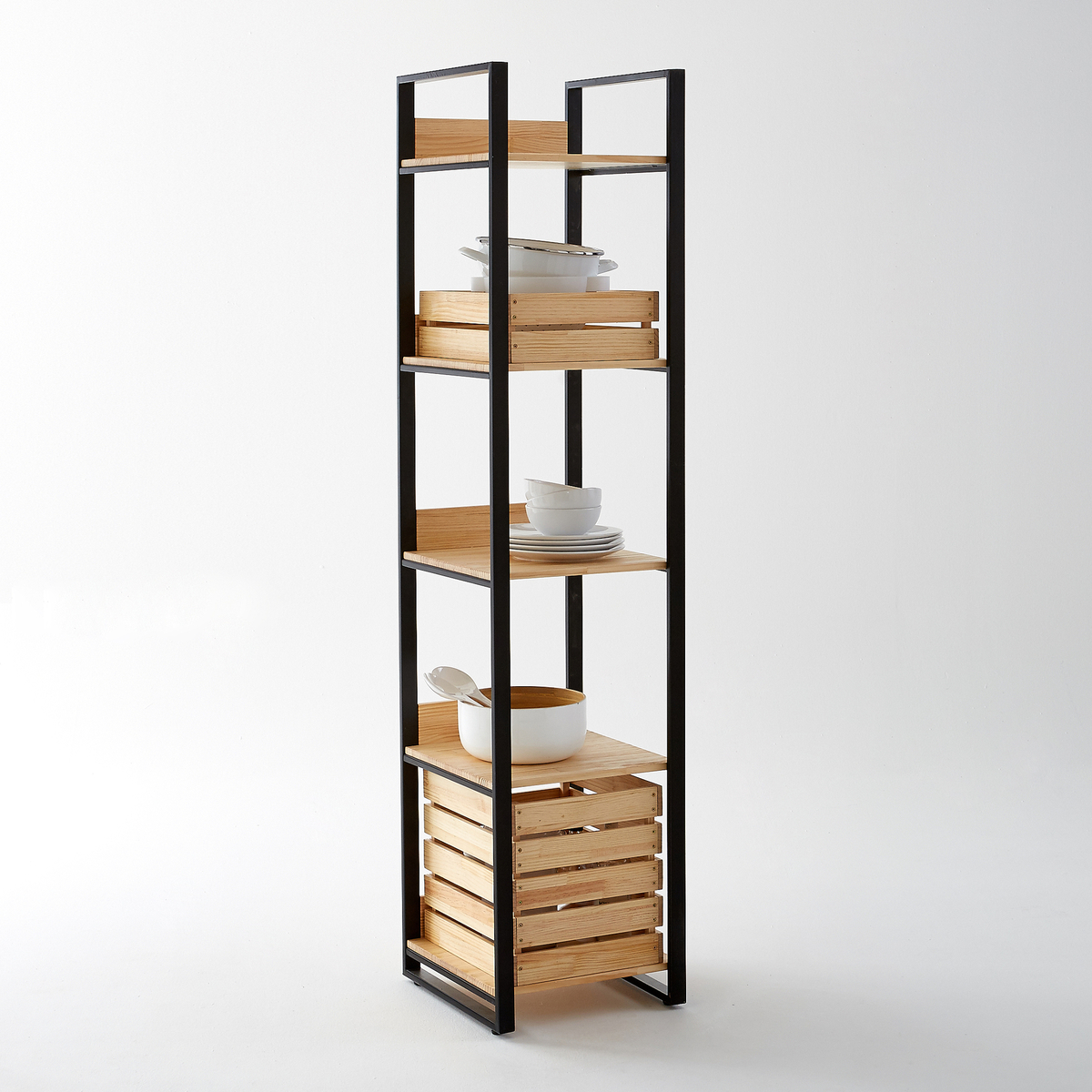 Product photograph of Hiba Pine And Metal Column Bookcase from La Redoute UK.