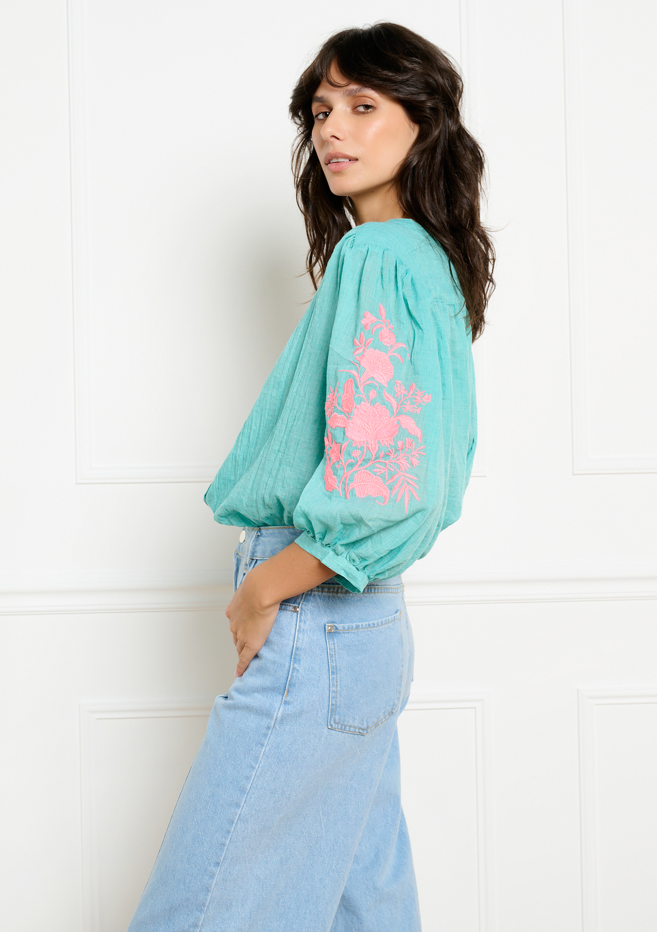 Blouse brodée coupe fluide, LOLALIZA