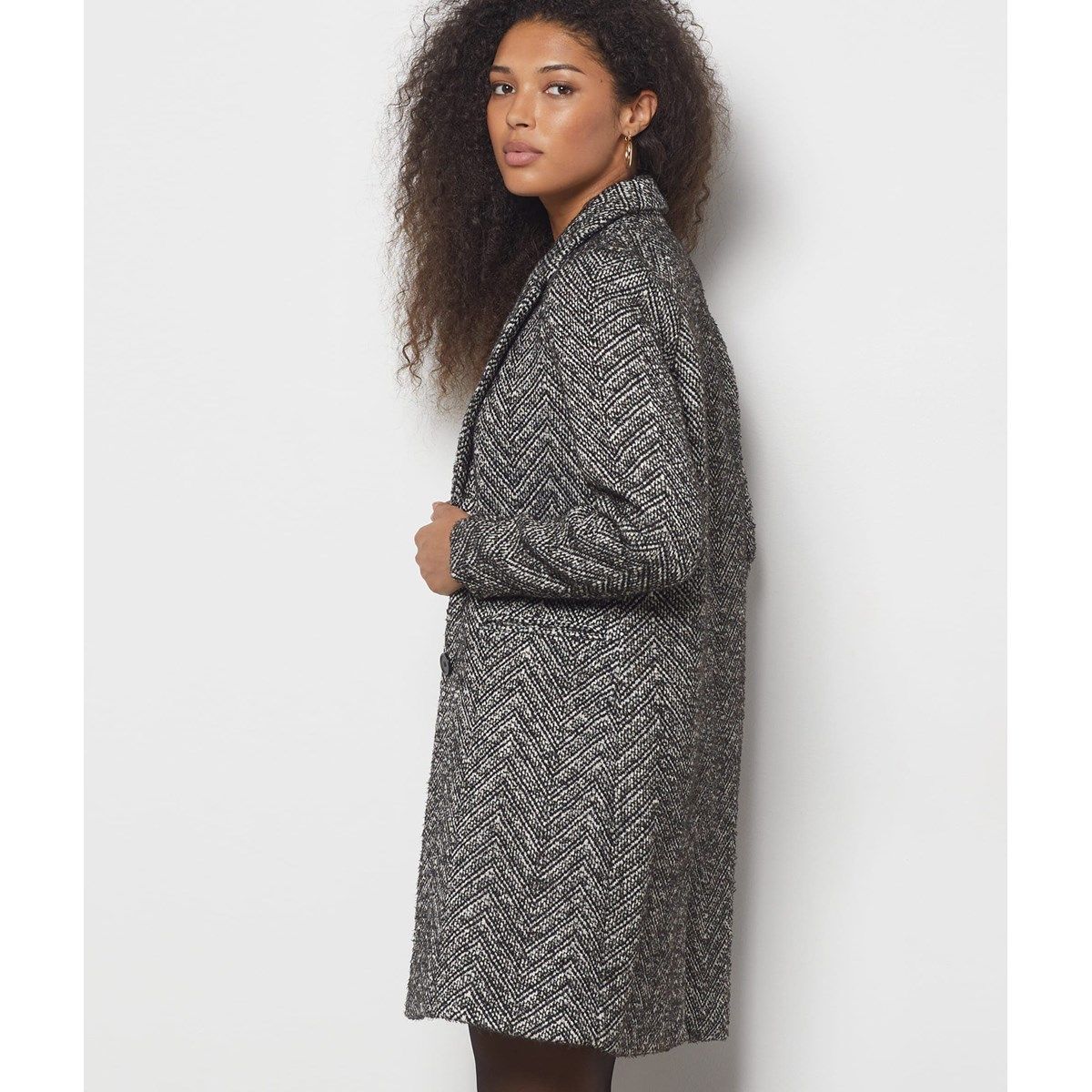 Manteau long coupe droite victorya chev noir Etam | La Redoute